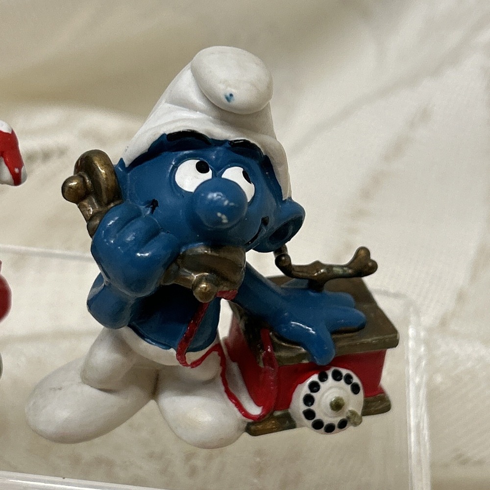 Smurfs 3 Emperor With Mushroom, Vintage Phone Gift Flowers vintage Schleich Peyo - Picture 3 of 13
